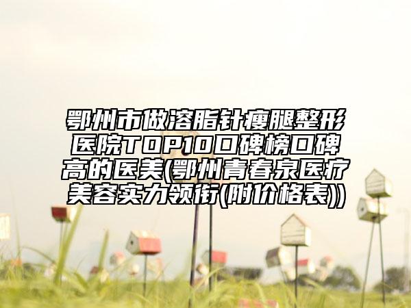 鄂州市做溶脂针瘦腿整形医院TOP10口碑榜口碑高的医美(鄂州青春泉医疗美容实力领衔(附价格表))