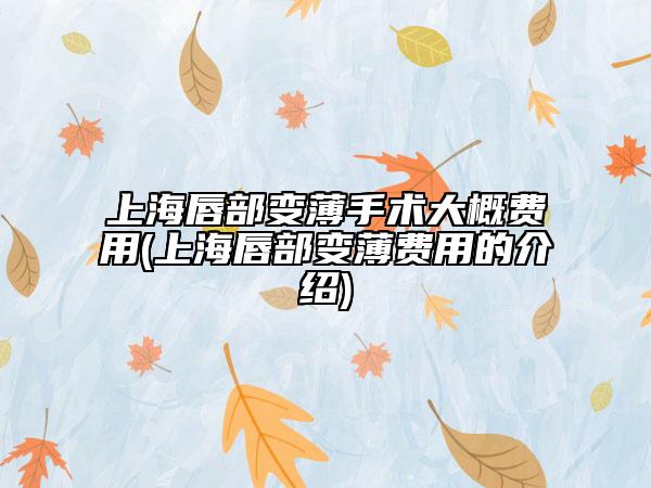 上海唇部变薄手术大概费用(上海唇部变薄费用的介绍)