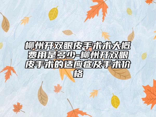 柳州开双眼皮手术术大概费用是多少-柳州开双眼皮手术的适应症及手术价格