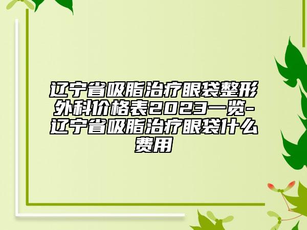 辽宁省吸脂治疗眼袋整形外科价格表2023一览-辽宁省吸脂治疗眼袋什么费用