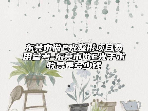 东莞市做E光整形项目费用参考-东莞市做E光手术收费是多少钱