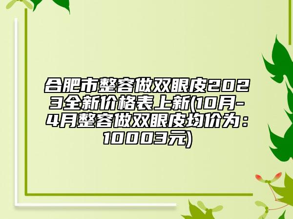 合肥市整容做双眼皮2023全新价格表上新(10月-4月整容做双眼皮均价为：10003元)