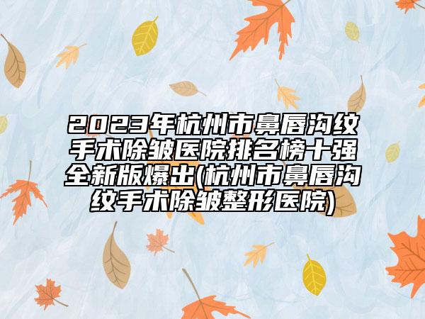 2023年杭州市鼻唇沟纹手术除皱医院排名榜十强全新版爆出(杭州市鼻唇沟纹手术除皱整形医院)