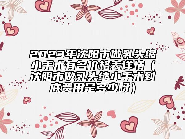 2023年沈阳市做乳头缩小手术有名价格表详情（沈阳市做乳头缩小手术到底费用是多少呀）