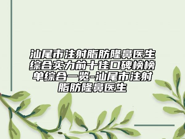 汕尾市注射脂肪隆鼻医生综合实力前十佳口碑榜榜单综合一览-汕尾市注射脂肪隆鼻医生