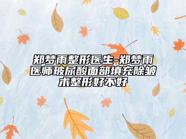 郑梦雨整形医生-郑梦雨医师玻尿酸面部填充除皱术整形好不好