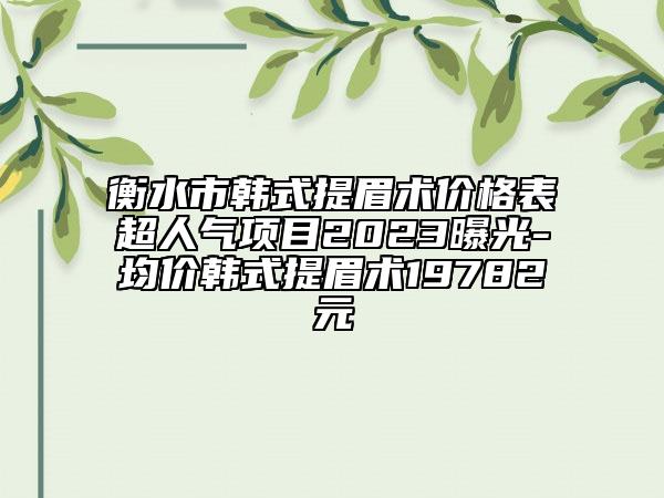 衡水市韩式提眉术价格表超人气项目2023曝光-均价韩式提眉术19782元