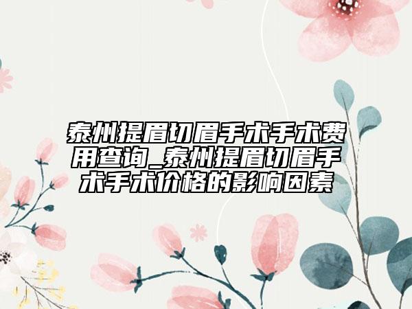 泰州提眉切眉手术手术费用查询_泰州提眉切眉手术手术价格的影响因素