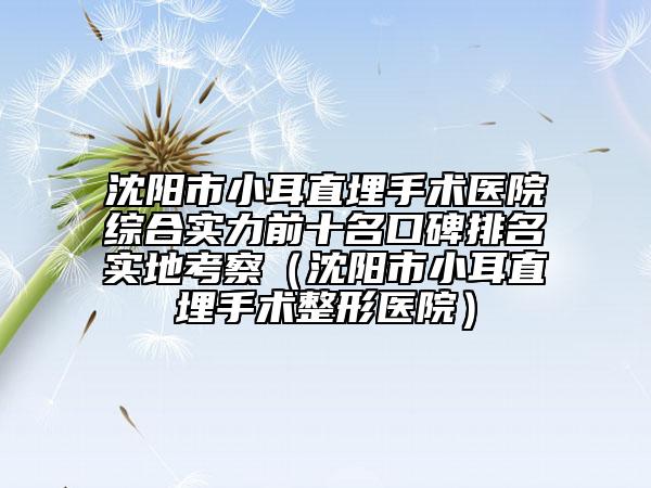 沈阳市小耳直埋手术医院综合实力前十名口碑排名实地考察（沈阳市小耳直埋手术整形医院）