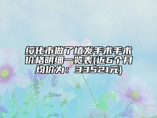 绥化市做了植发手术手术价格明细一览表(近6个月均价为：33521元)