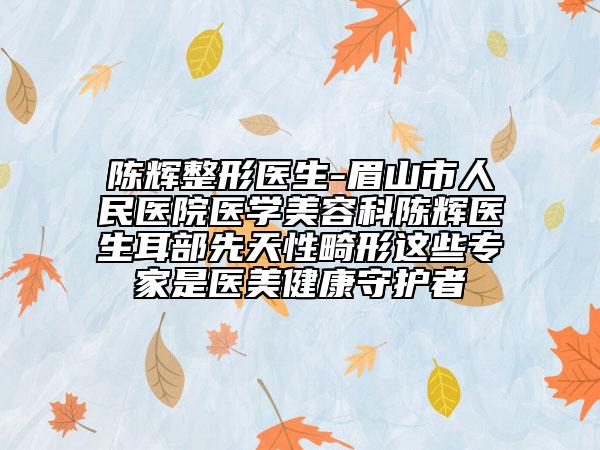 陈辉整形医生-眉山市人民医院医学美容科陈辉医生耳部先天性畸形这些专家是医美健康守护者