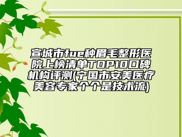 宣城市fue种眉毛整形医院上榜清单TOP10口碑机构评测(宁国市安美医疗美容专家个个是技术流)