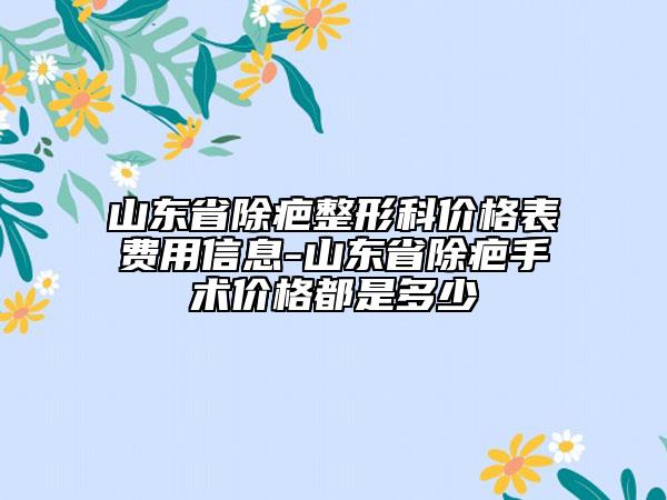 山东省除疤整形科价格表费用信息-山东省除疤手术价格都是多少