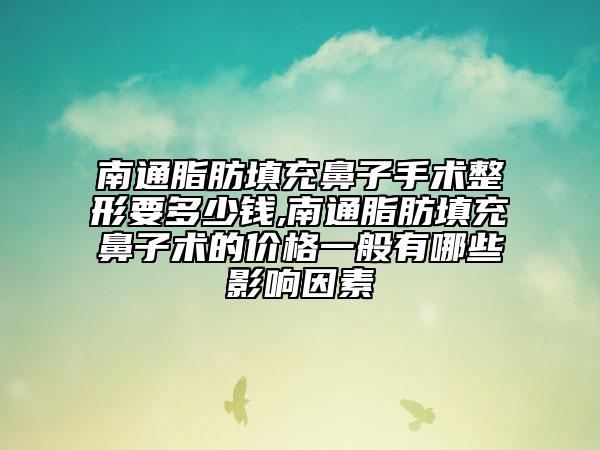 南通脂肪填充鼻子手术整形要多少钱,南通脂肪填充鼻子术的价格一般有哪些影响因素