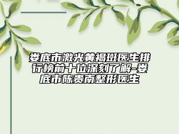 娄底市激光黄褐斑医生排行榜前十位深刻了解-娄底市陈贵南整形医生