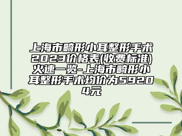 上海市畸形小耳整形手术2023价格表(收费标准)火速一览-上海市畸形小耳整形手术均价为59204元