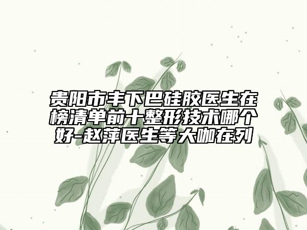 贵阳市丰下巴硅胶医生在榜清单前十整形技术哪个好-赵萍医生等大咖在列