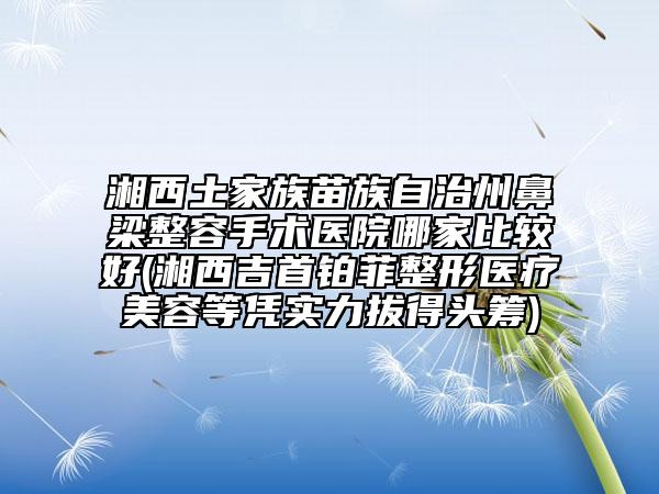 湘西土家族苗族自治州鼻梁整容手术医院哪家比较好(湘西吉首铂菲整形医疗美容等凭实力拔得头筹)