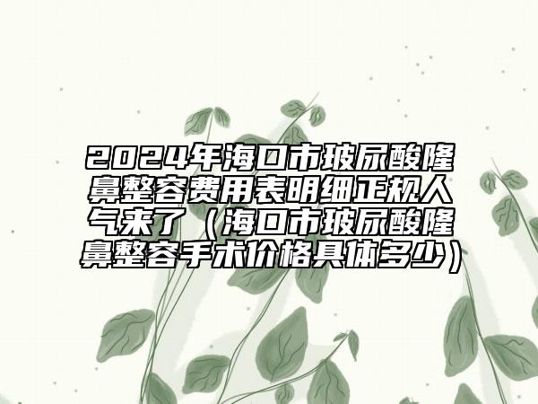 2024年海口市玻尿酸隆鼻整容费用表明细正规人气来了（海口市玻尿酸隆鼻整容手术价格具体多少）