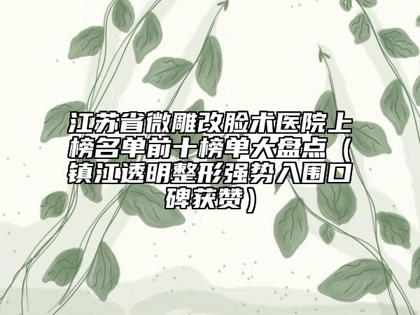 江苏省微雕改脸术医院上榜名单前十榜单大盘点（镇江透明整形强势入围口碑获赞）