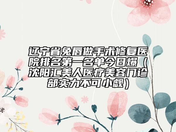 辽宁省兔唇做手术修复医院排名第一名单今日爆（沈阳汇美人医疗美容门诊部实力不可小觑）