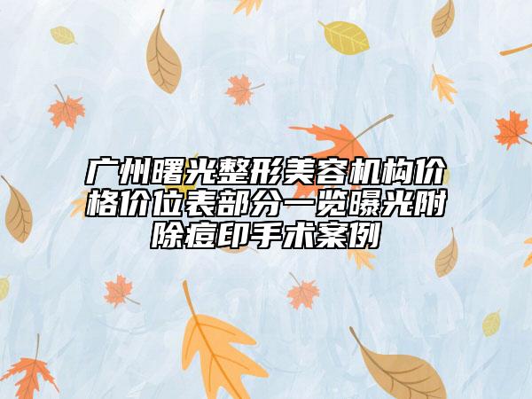 广州曙光整形美容机构价格价位表部分一览曝光附除痘印手术案例