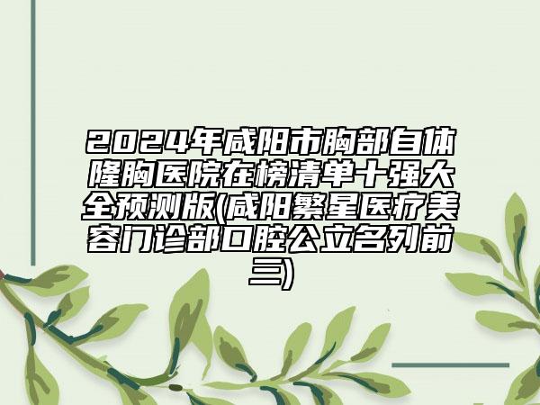 2024年咸阳市胸部自体隆胸医院在榜清单十强大全预测版(咸阳繁星医疗美容门诊部口腔公立名列前三)